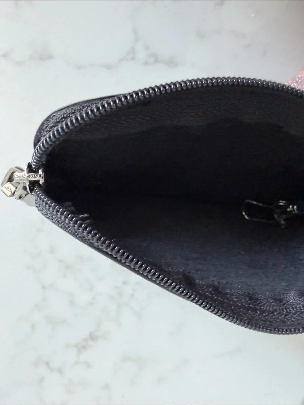 Leather Zip Coin Pouch Key Holder  - Black